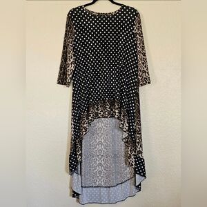 Nuggles Black Leopard/Dot Mixed Print Hi-Low Ruffle Tunic